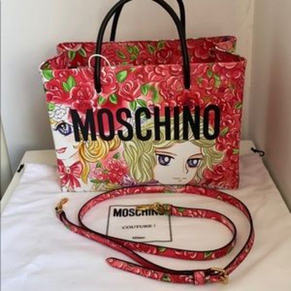 Authentic Moschino Couture Red Leather Tote Bag